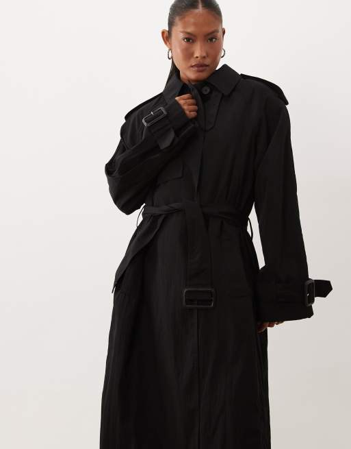 ASOS DESIGN Petite longline oversized trench coat in black, 2 of 4
