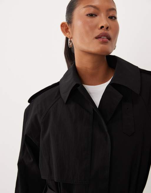 ASOS DESIGN Petite longline oversized trench coat in black, 3 of 4