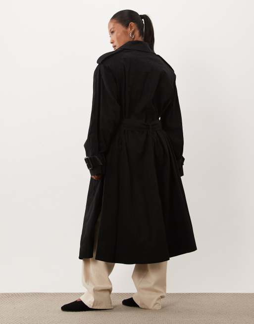 ASOS DESIGN Petite longline oversized trench coat in black, 4 of 4