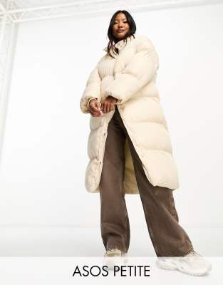 Asos Petite Asos Design Petite Longline Puffer Coat In Cream-white