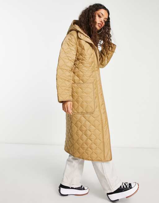 ASOS DESIGN Petite longline quilted coat in camel