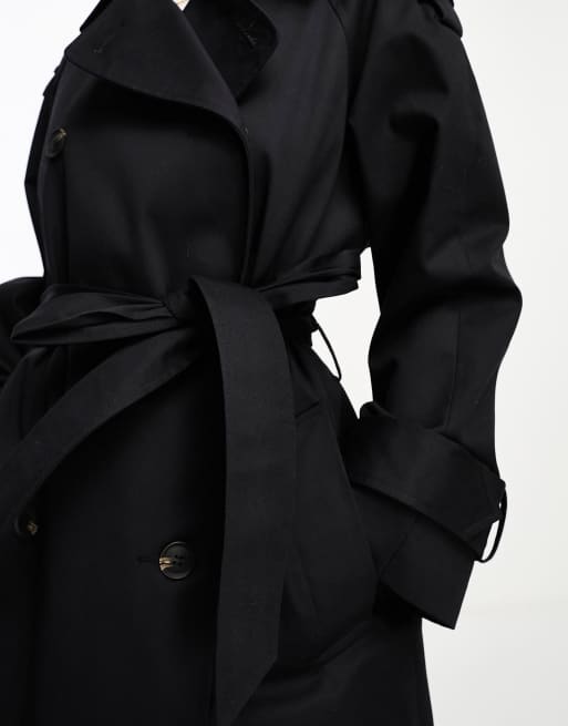 ASOS DESIGN Petite longline trench coat in black