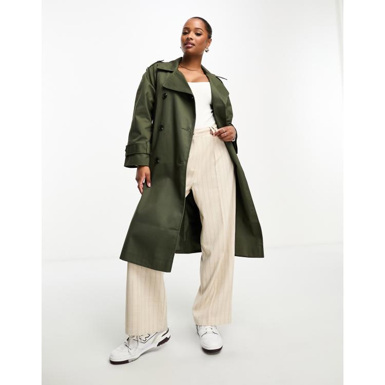 ASOS DESIGN Petite longline trench coat in dark khaki ASOS