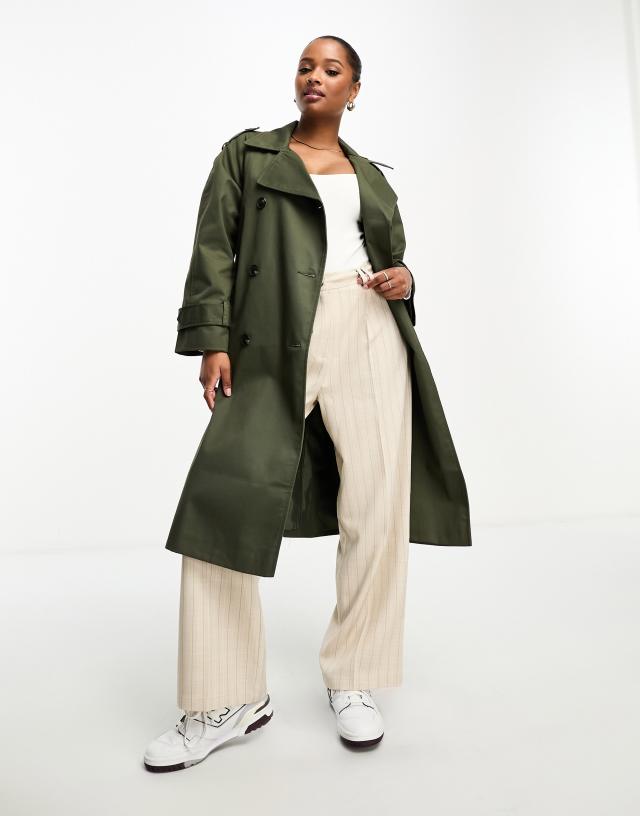 ASOS Petite - ASOS DESIGN Petite longline trench coat in dark khaki