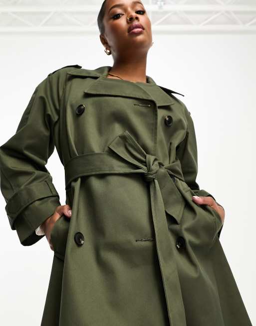 ASOS DESIGN Petite longline trench coat in dark khaki