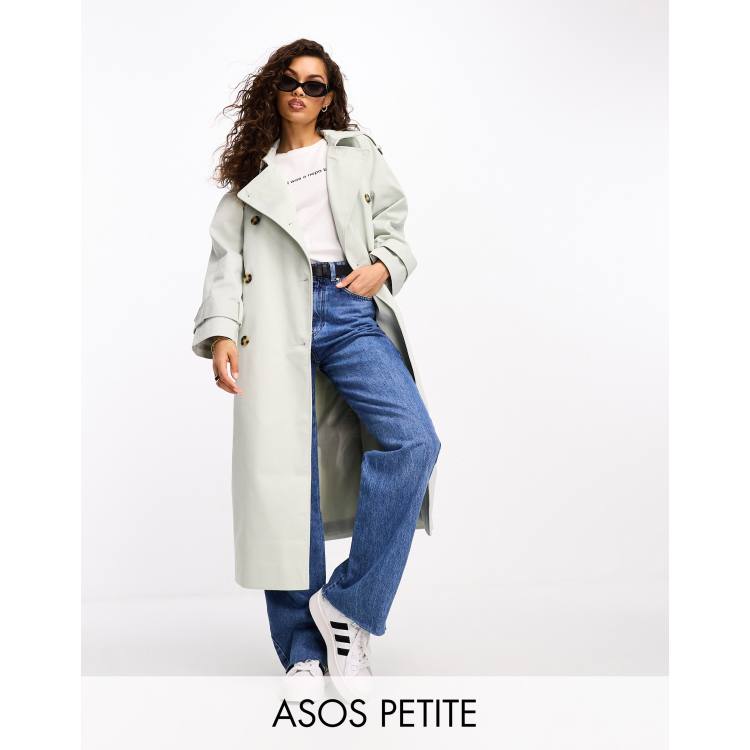 ASOS DESIGN Petite longline trench coat in pale sage ASOS