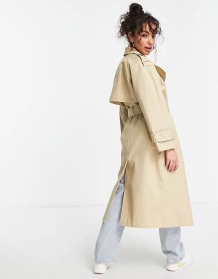 ASOS DESIGN longline trench coat in stone