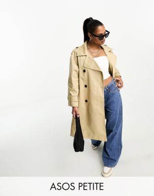 Asos Petite Asos Design Petite Longline Trench Coat In Stone-neutral