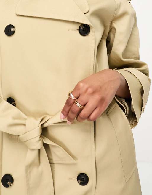 ASOS DESIGN Petite longline trench coat in stone