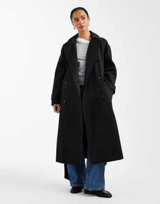 Asos Petite Asos Design Petite Longline Trench Coat With Cotton And Water Repellent Finish In Black