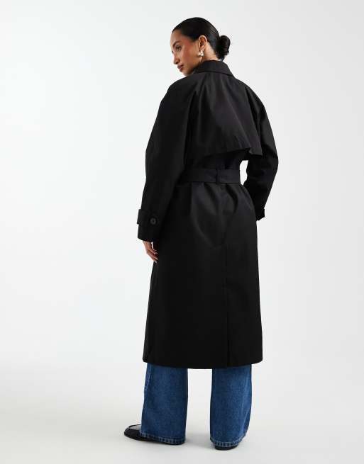 ASOS DESIGN Petite longline water repellent trench coat in black, 2 of 7