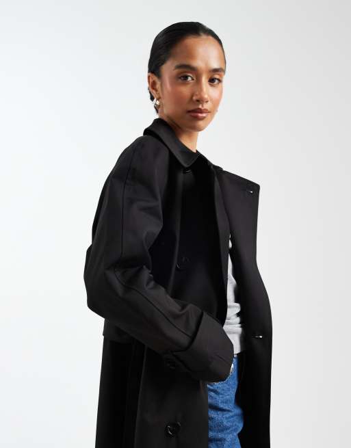 ASOS DESIGN Petite longline water repellent trench coat in black, 3 of 7