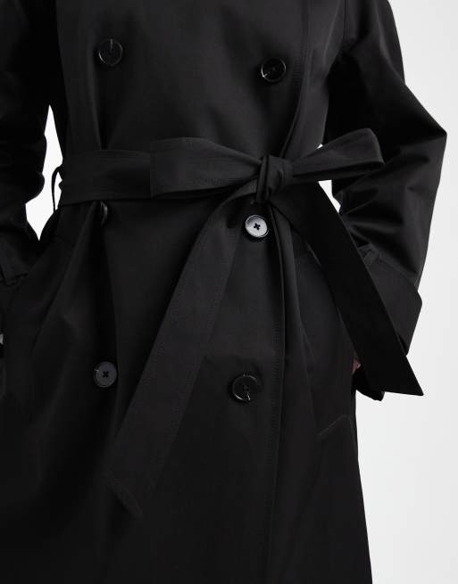 ASOS DESIGN Petite longline water repellent trench coat in black, 4 of 7