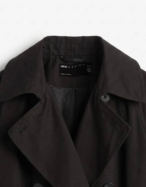 ASOS DESIGN Petite longline water repellent trench coat in black, 7 of 7