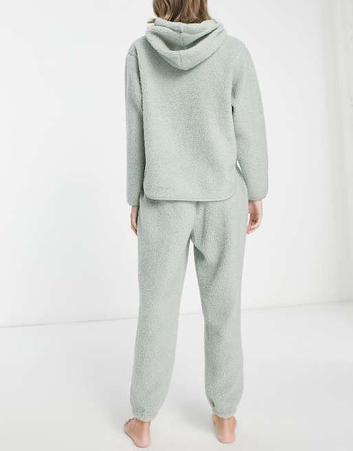 ASOS DESIGN Petite lounge borg hoodie sweatpants set in sage ASOS