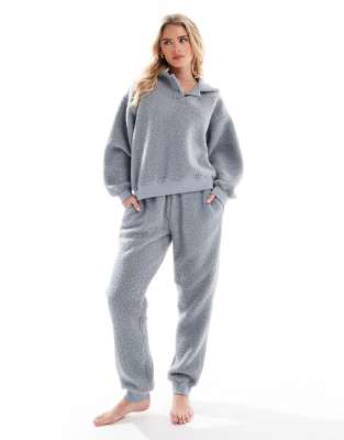 ASOS DESIGN Petite lounge borg oversized hoodie & sweatpants set in blue