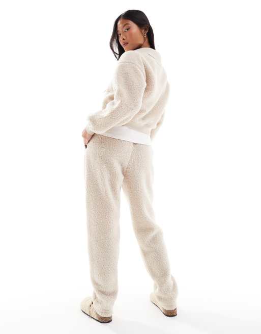 ASOS DESIGN Petite lounge borg zip collar sweat tapered pants