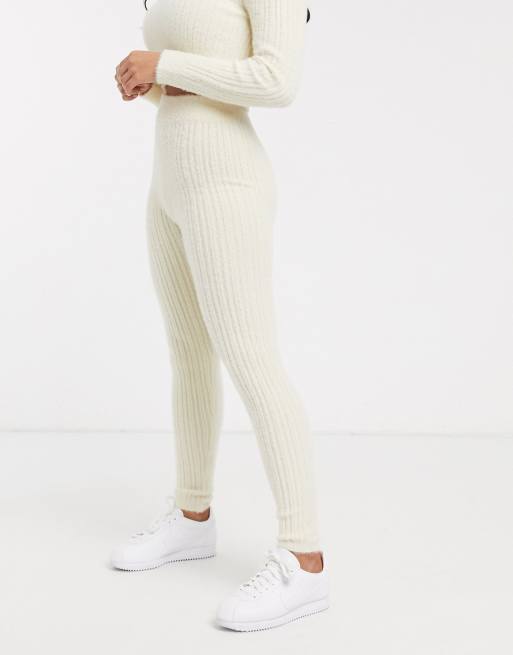 ASOS DESIGN Petite Lounge co ord knitted ribbed legging in fluffy