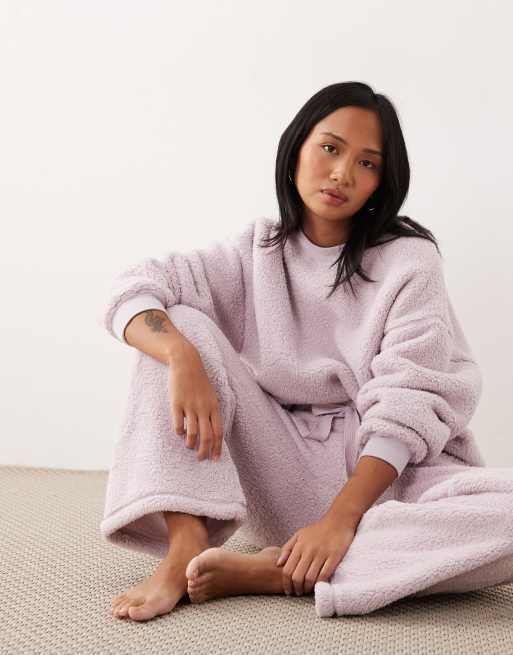 ASOS DESIGN Petite lounge cuddly crew neck sweatshirt & wide leg pants set in lilac, 2 of 4