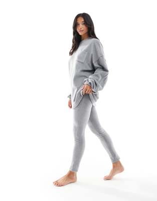 ASOS DESIGN Petite lounge mix & match fleece leggings in light gray