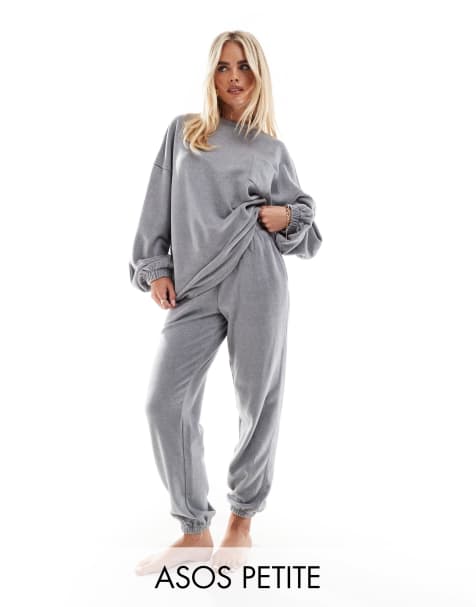 ASOS DESIGN Petite lounge mix & match fleece sweatpants in light gray - view 1