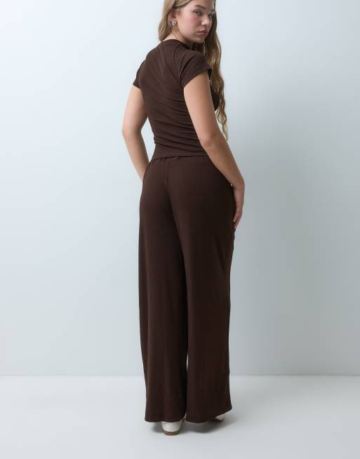 ASOS DESIGN Petite lounge mix & match geribbelde broek met wijde pijpen in chocoladebruin, 5 van 5