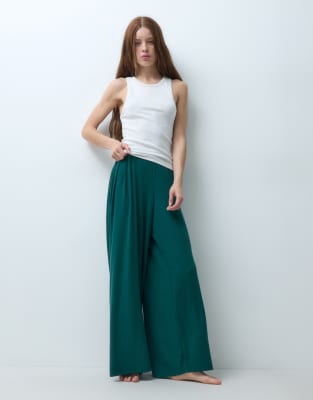 Asos Petite Asos Design Petite Lounge Mix & Match Rib Wide Leg Pyjama Bottom In Green