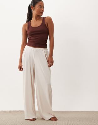 Asos Petite Asos Design Petite Lounge Mix & Match Ribbed Wide Leg Pajama Bottoms In White