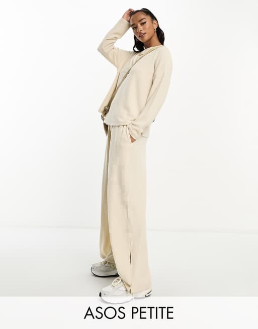 ASOS DESIGN Petite lounge soft touch rib sweat & pants set in cream