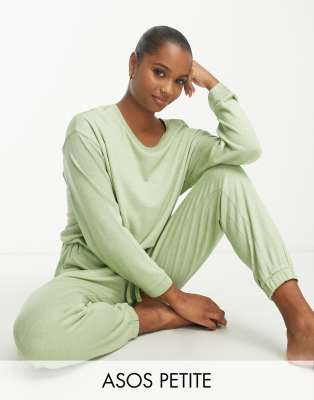 ASOS DESIGN Petite lounge super soft jumpsuit in sage - ASOS Price Checker