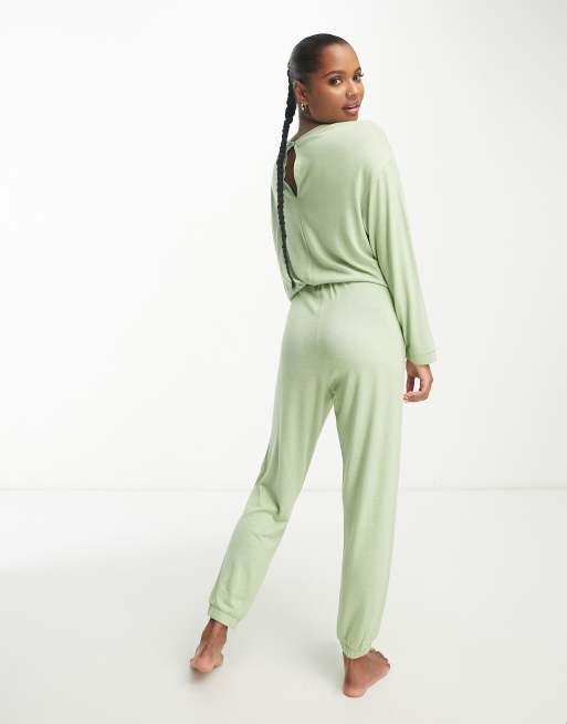 ASOS DESIGN Petite lounge super soft jumpsuit in sage