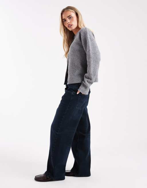 ASOS DESIGN Petite low rise baggy jeans in blue black ASOS