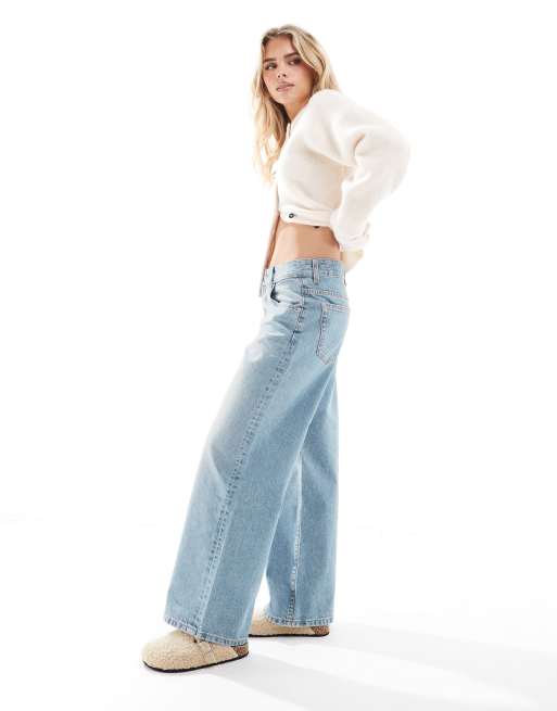 ASOS DESIGN Petite baggy wide leg jeans in lightwash