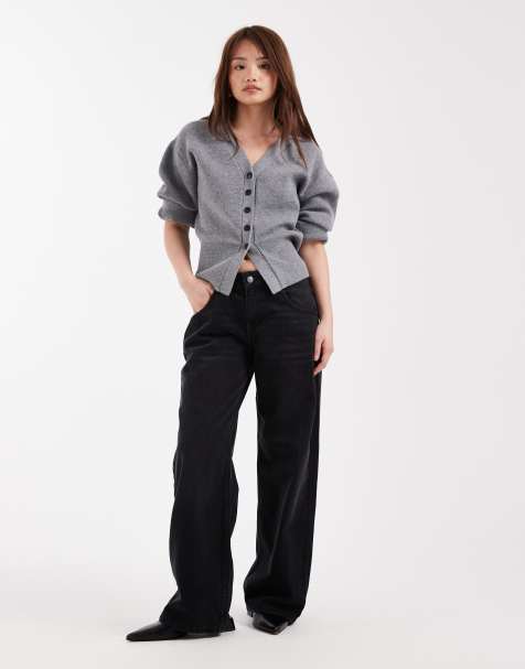 ASOS DESIGN Petite low rise baggy jeans in washed black - view 1