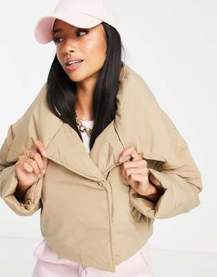 camel cropped puffer jacket