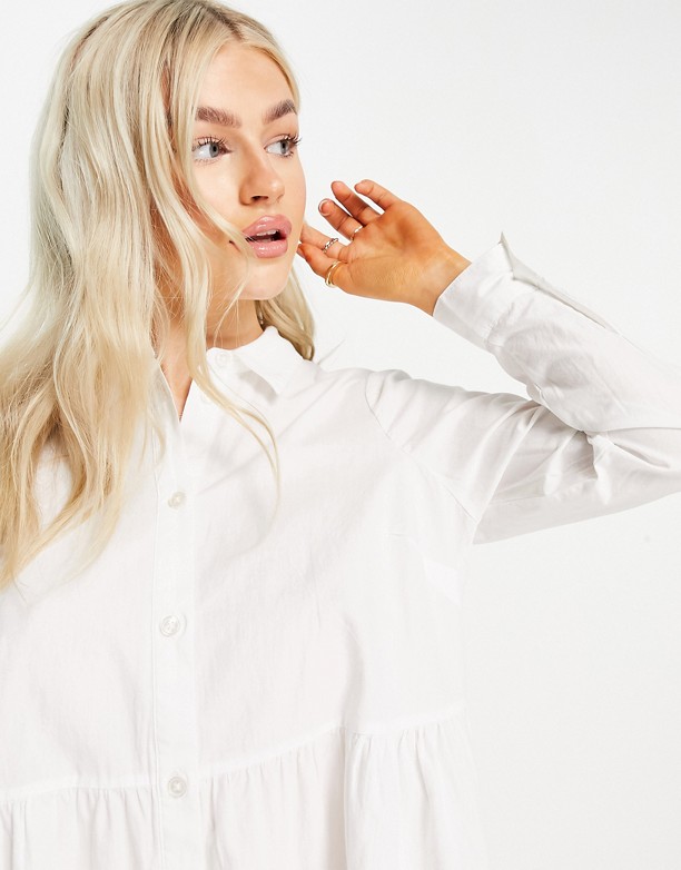  100% Gwarantowana ASOS DESIGN Petite – Luźna sukienka koszulowa o kroju mini z bawełny organicznej w kolorze białym Biały