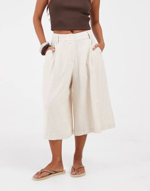 ASOS DESIGN Petite maßgeschneiderte Culotte mit hohem Bund und Leinen, 2 von 5