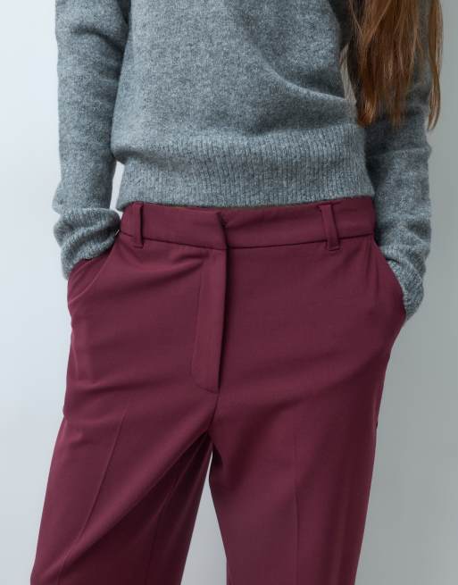 ASOS DESIGN Petite maßgeschneiderte locker geschnittene Straight-Hose in Burgunderrot, 2 von 5