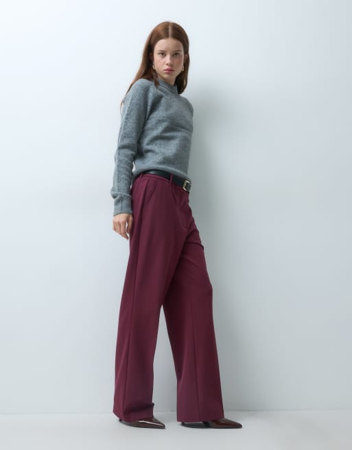 ASOS DESIGN Petite maßgeschneiderte locker geschnittene Straight-Hose in Burgunderrot, 3 von 5