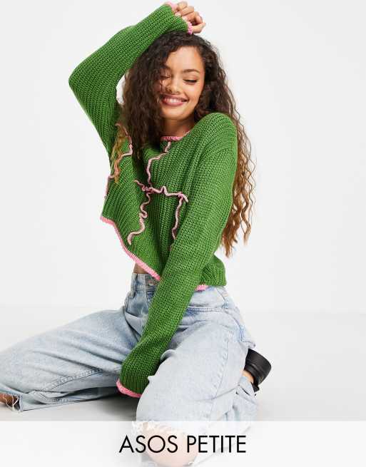 ASOS DESIGN Petite - Maglione con cuciture a contrasto, colore verde
