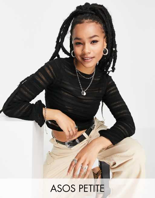 ASOS DESIGN Petite - Maglione nero a righe trasparenti