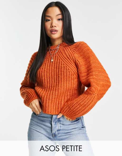 ASOS DESIGN Petite - Maglione taglio corto arancione a coste a punto misto