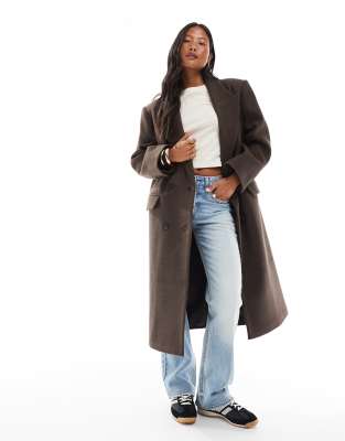 ASOS DESIGN Petite - Manteau coupe dad oversize - Chocolat chiné