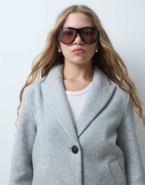 ASOS DESIGN Petite manteau droit à un bouton en gris clair - view 1