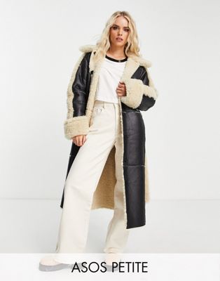 Manteaux et vestes DESIGN Petite - Manteau en imitation cuir avec empiècements imitation peau de mouton - Noir