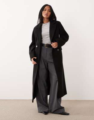 ASOS DESIGN Petite - Manteau long habillé effet sculptant - Noir