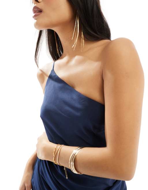 ASOS DESIGN Petite - Marineblå maxikjole med oneshoulder-snit, 2 af 4