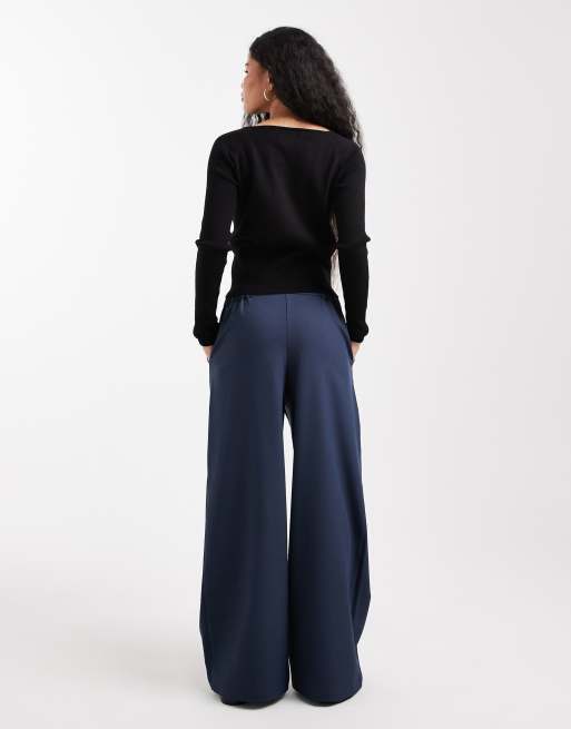 ASOS DESIGN Petite - Marineblå skræddersyede afslappede bukser med lige ben, 3 af 5