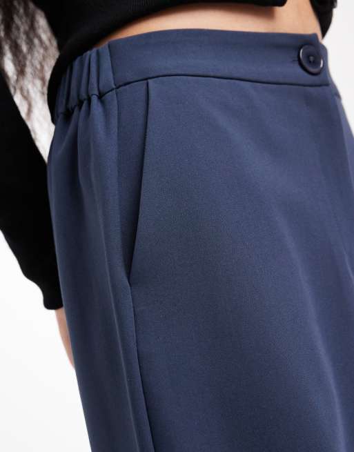 ASOS DESIGN Petite - Marineblå skræddersyede afslappede bukser med lige ben, 5 af 5