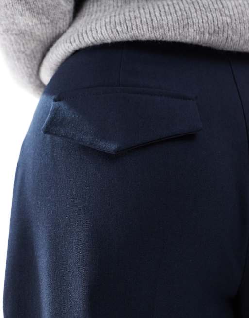 ASOS DESIGN Petite - Marineblå skræddersyede tapered bukser , 4 af 5